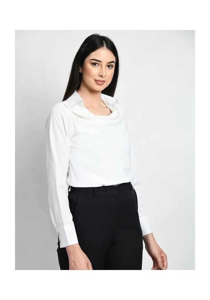 Exude White Cowl Neck Formal Top for Women - Image 5