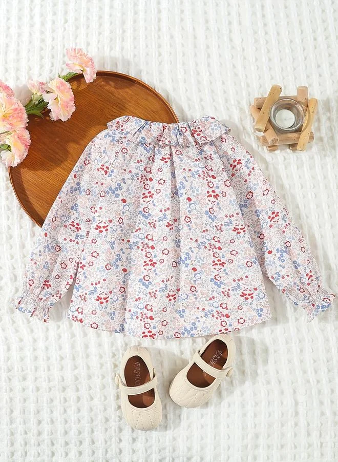 Take Two Take Two Girls Floral Print Cotton Top with Ruffle Collar
