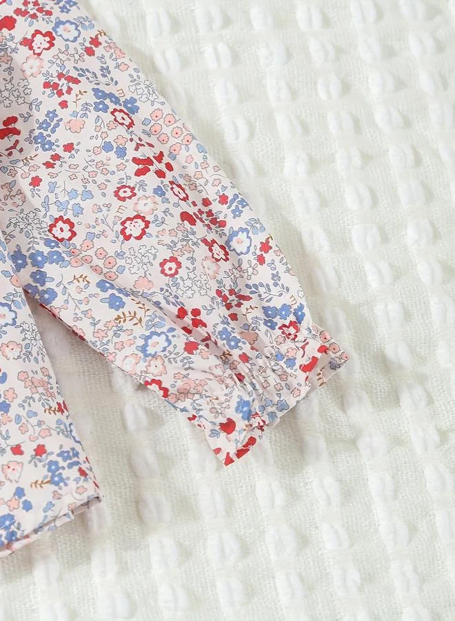 Take Two Take Two Girls Floral Print Cotton Top with Ruffle Collar