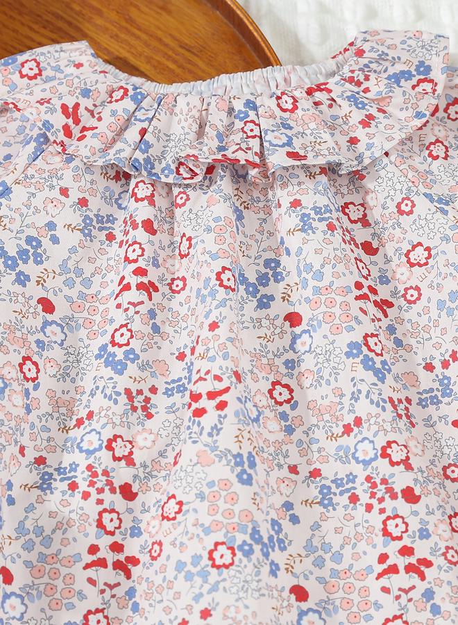 تايك تو بلوزة قطنية بطبعة زهور للبنات بياقة مكشكشة - Image 3