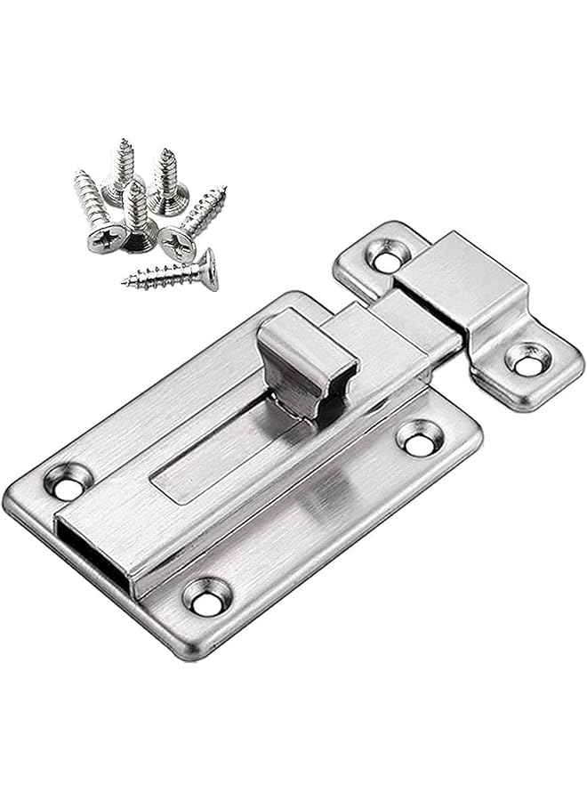 promass Door Sliding Bolt Latch Lock, 4 Inch Safety Locks, Stainless Steel Security Anti-Theft Lock, Include 12 Pcs Screws, for Yard Garden Balcony Bathroom Window Furniture Pet Gate, 1 Pack Silver - Image 1