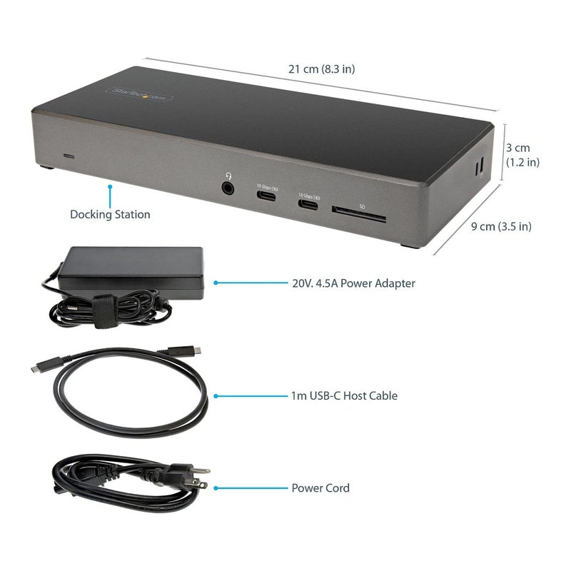 StarTech.com USB C Triple 4K Monitor Docking Station - 100W Power Delivery - DP 1.4 Alt Mode & DSC, 2 DisplayPort/HDMI 2.0-6 USB (2 at 10Gbps), SD - Windows/Chrome (DK31C2DHSPD) - Black & Space Gray - Image 5