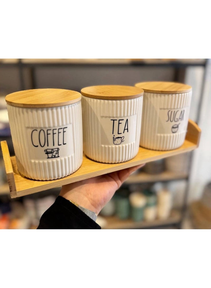 3-Pack Porcelain Airtight Canister Set for Coffee, Sugar, Tea - Image 1