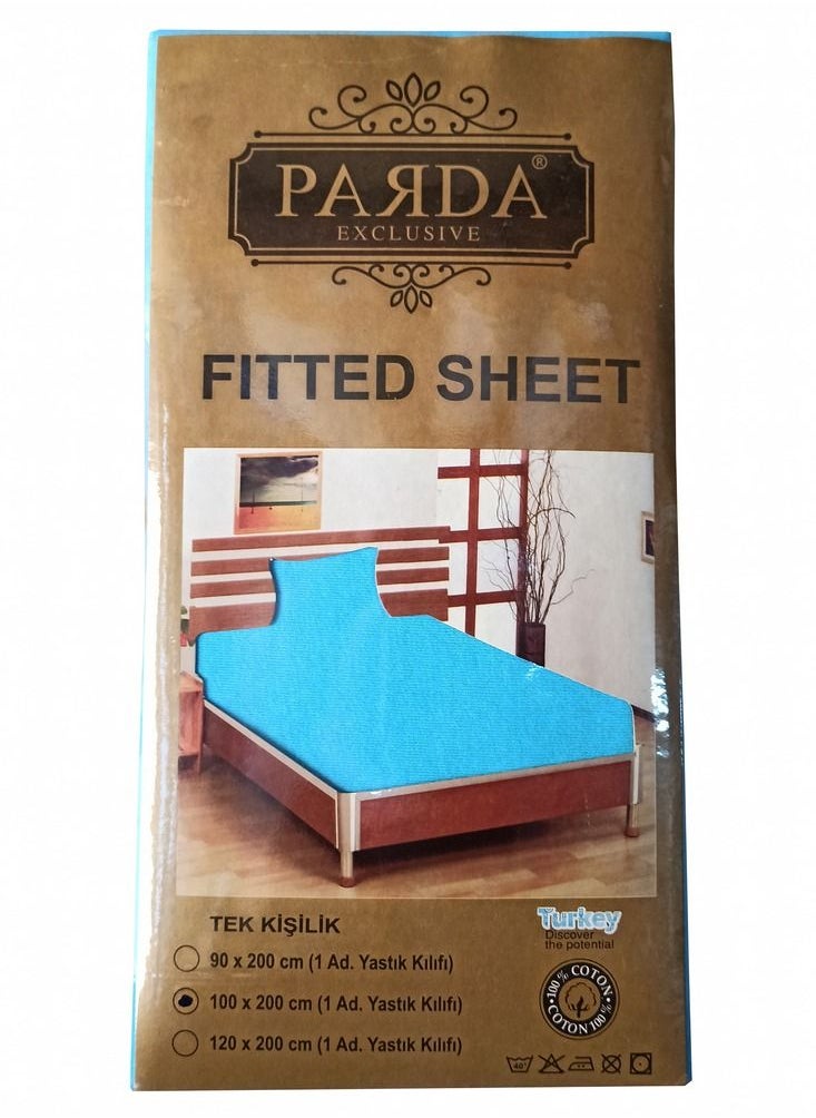 Turkish Fitted Bedsheet Single 100x200 cm with 1 Pillowcase 50x70 cm Cotton Turquoise