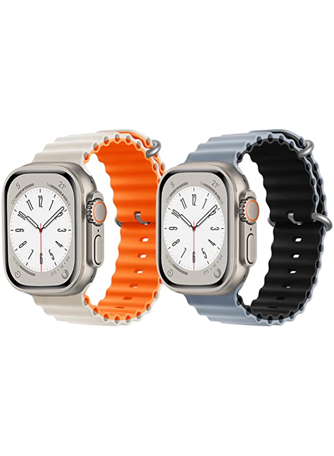 IAF Silicone Ocean Band Strap for Apple Watch Ultra 8 49mm White/Orange Double Side Strap with Light Blue/Black Double Side Strap Set of 2