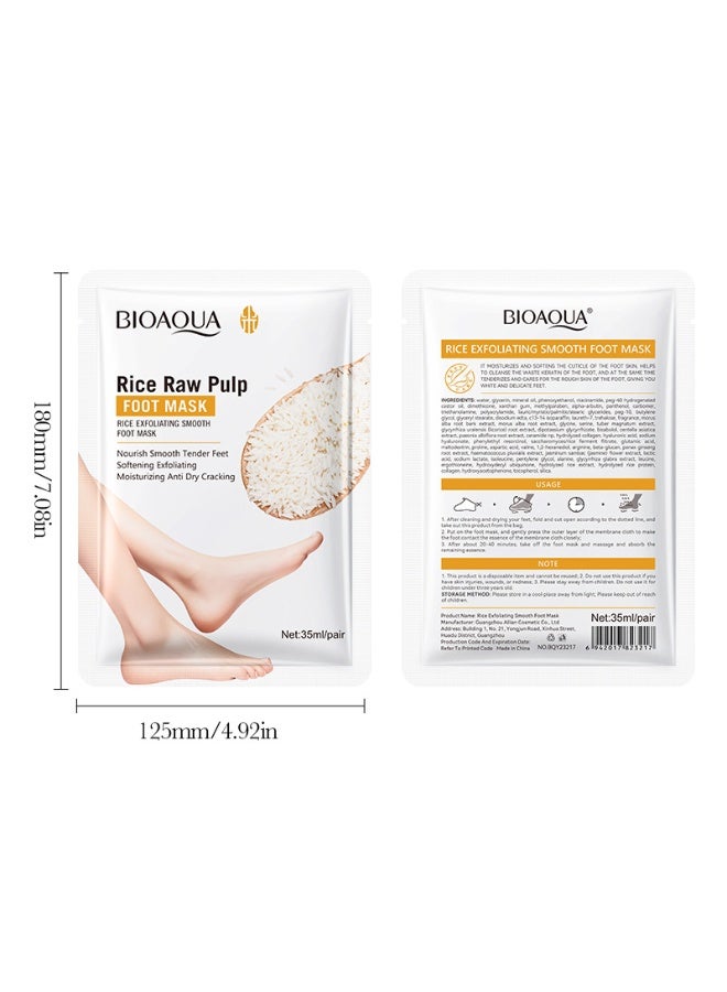 BIOAOUA 5-PACK Rice Raw Pulp Foot Mask - Exfoliating & Moisturizing Foot Treatment for Smooth, Soft Feet (35ml/pair) - Image 5
