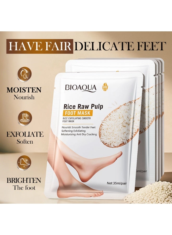 BIOAOUA 5-PACK Rice Raw Pulp Foot Mask - Exfoliating & Moisturizing Foot Treatment for Smooth, Soft Feet (35ml/pair) - Image 2