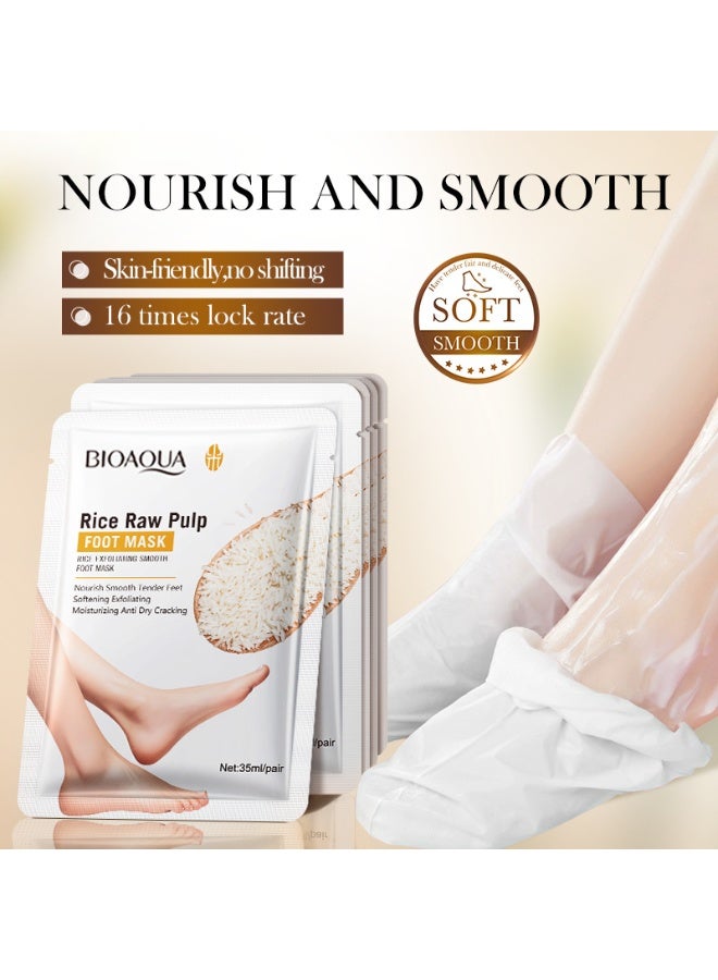 BIOAOUA 5-PACK Rice Raw Pulp Foot Mask - Exfoliating & Moisturizing Foot Treatment for Smooth, Soft Feet (35ml/pair) - Image 4