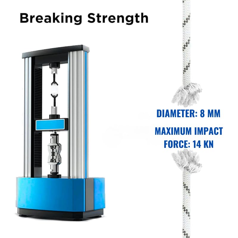 White Tech Premium Climbing Rope 8mm 50Mtr 13 KN Breaking Strength - Ideal for Mountain & Rock Climbing, Rappelling Rope, Rescue and Safety Durable Nylon Construction - Lightweight - Image 3