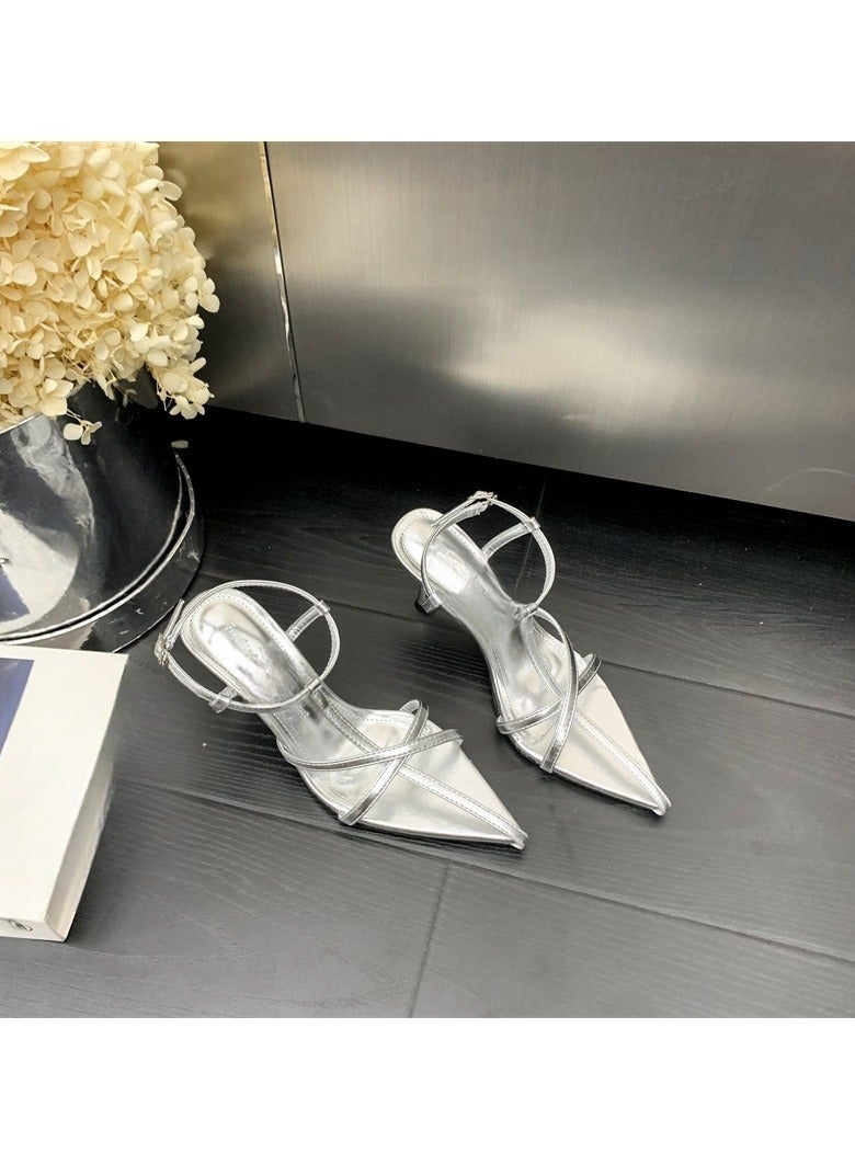 Fashionable And  Spicy Girl Pointed Thin Heel Vacation Style Sandals  - Image 1