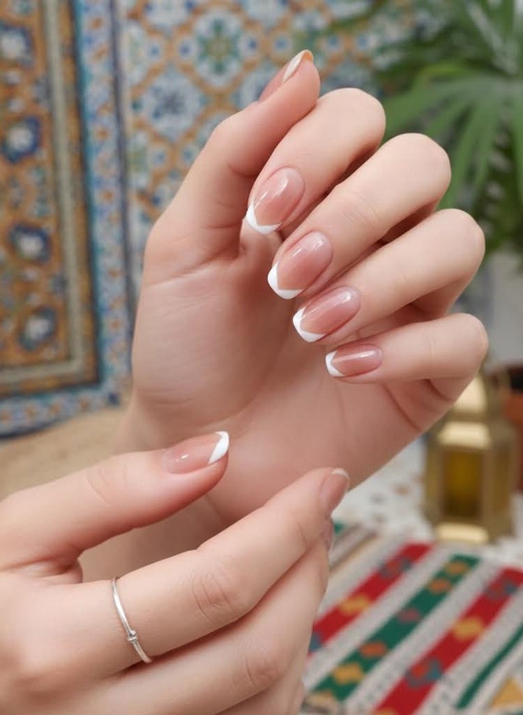 Maffick 24Pcs French Tip Press on Nails Deluxe Kit with Tweezers & DIY Decor Wheel - Nude Fake Nails with Super-Hold Tabs - Reusable False Nail Manicure Set (No Liquid Glue) - Image 3