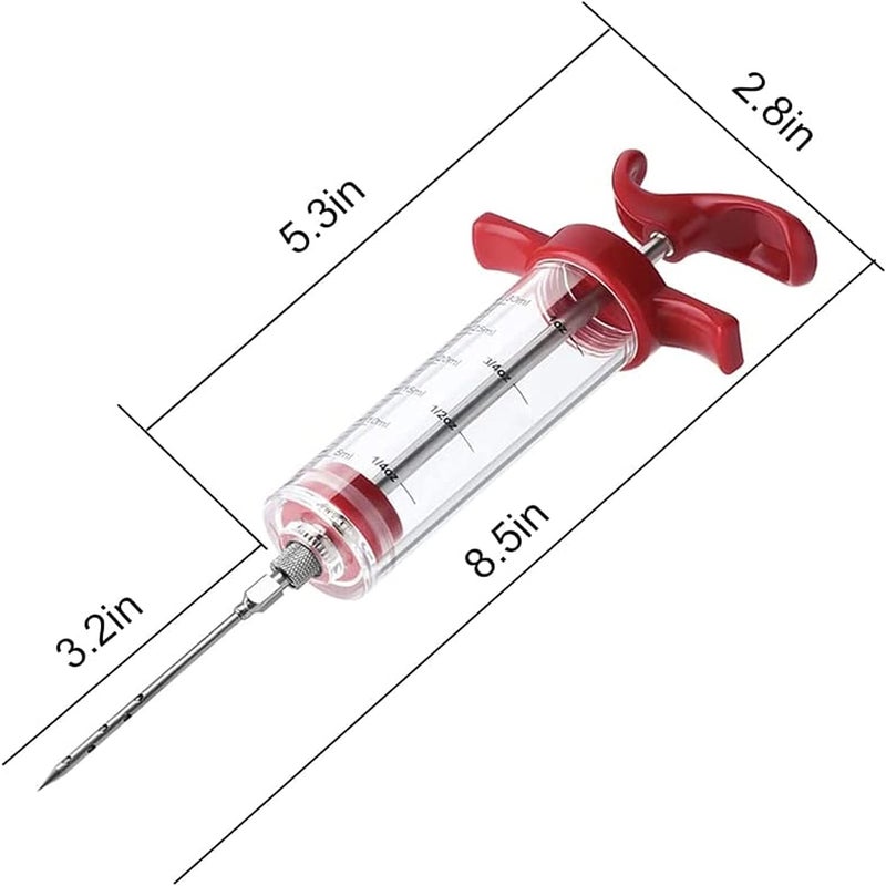 Meat Injector Syringe - 3 Marinade Injector Needles for BBQ Grill, Premium Portable Turkey Injector kit for Smoker,Marinades Injector for Meats With 1oz Large Capacity 1 Brush Easy to Use & Clean Red - Image 2