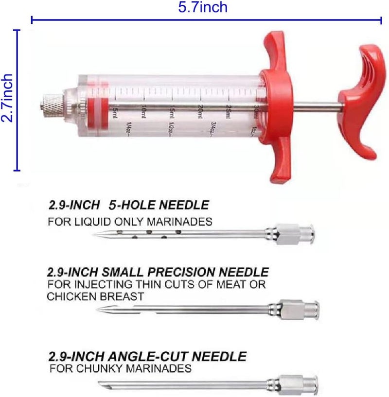 Meat Injector Syringe - 3 Marinade Injector Needles for BBQ Grill, Premium Portable Turkey Injector kit for Smoker,Marinades Injector for Meats With 1oz Large Capacity 1 Brush Easy to Use & Clean Red - Image 3