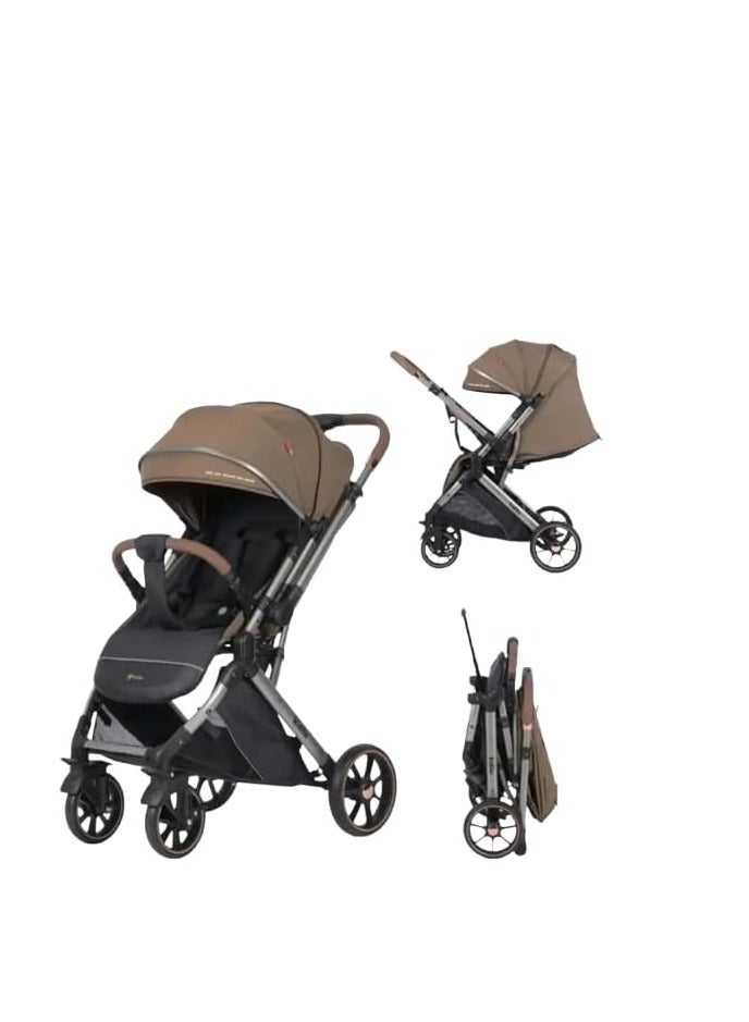 Kidilo Baby Stroller 6600 – Lightweight, Easy-Fold Stroller with Reversible Handle and Comfortable Seat (Coffee)