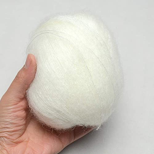Luwigs 38g/Skein Mohair Yarn for Knitting,Soft Mohair Long Angora Wool Yarn for DIY Scarf Crochet Thread Supplies (One Skein, White) - Image 2