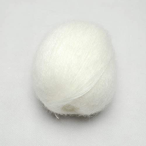 Luwigs 38g/Skein Mohair Yarn for Knitting,Soft Mohair Long Angora Wool Yarn for DIY Scarf Crochet Thread Supplies (One Skein, White) - Image 1