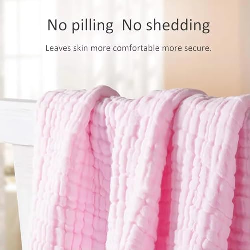 BASEEFY Muslin Baby Bath Towel Newborns Super Soft High Absorbent Cotton 6 Layer Towel Infants Toddlers Kids Boys Girls (105 * 105 CM, Pink) - Image 5