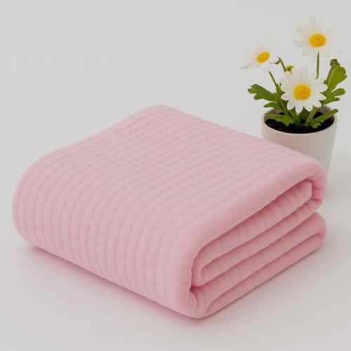 BASEEFY Muslin Baby Bath Towel Newborns Super Soft High Absorbent Cotton 6 Layer Towel Infants Toddlers Kids Boys Girls (105 * 105 CM, Pink) - Image 1