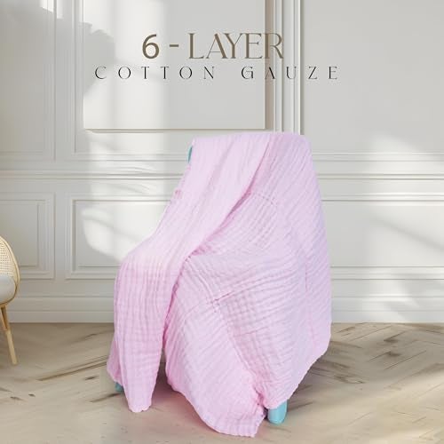 BASEEFY Muslin Baby Bath Towel Newborns Super Soft High Absorbent Cotton 6 Layer Towel Infants Toddlers Kids Boys Girls (105 * 105 CM, Pink) - Image 4