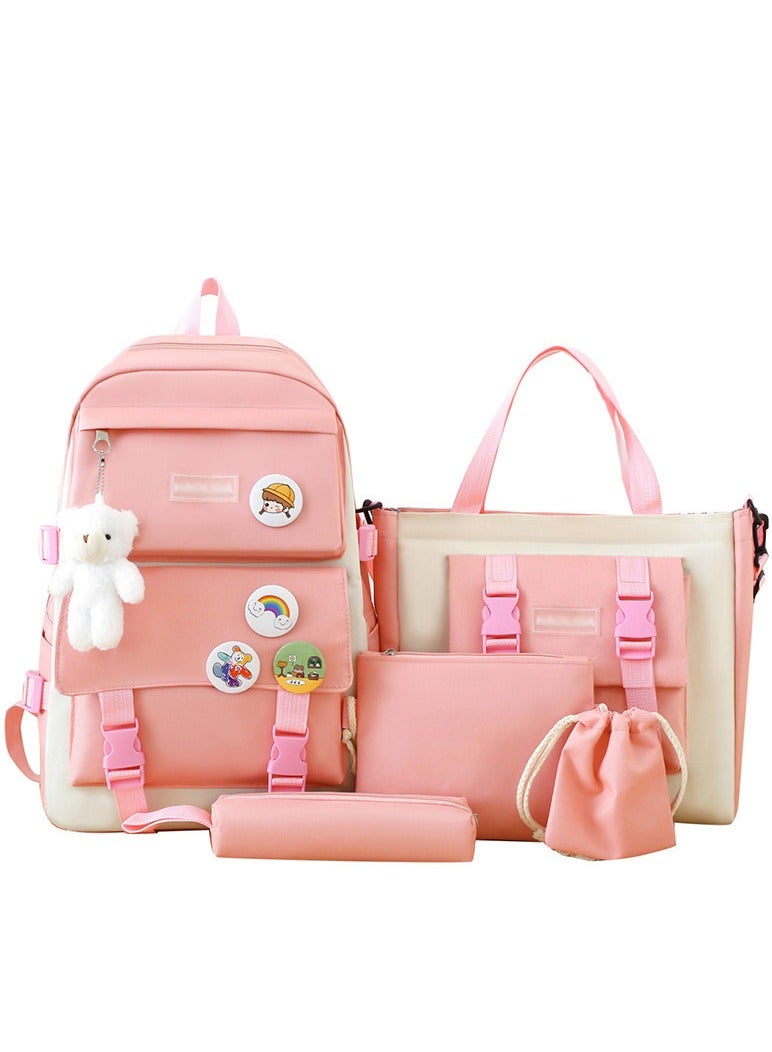 5-Piece Laptop Backpack Set with bear pendant, Water Resistant School Bag, Travel Backpack，Lightweight Durable Travel Rucksack Casual Daypack，Single-Shoulder Bag, Crossbody Bag  - Image 1