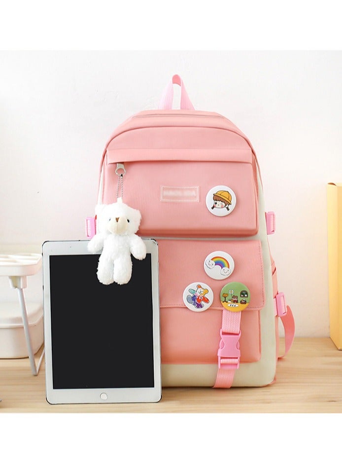 5-Piece Laptop Backpack Set with bear pendant, Water Resistant School Bag, Travel Backpack，Lightweight Durable Travel Rucksack Casual Daypack，Single-Shoulder Bag, Crossbody Bag  - Image 5