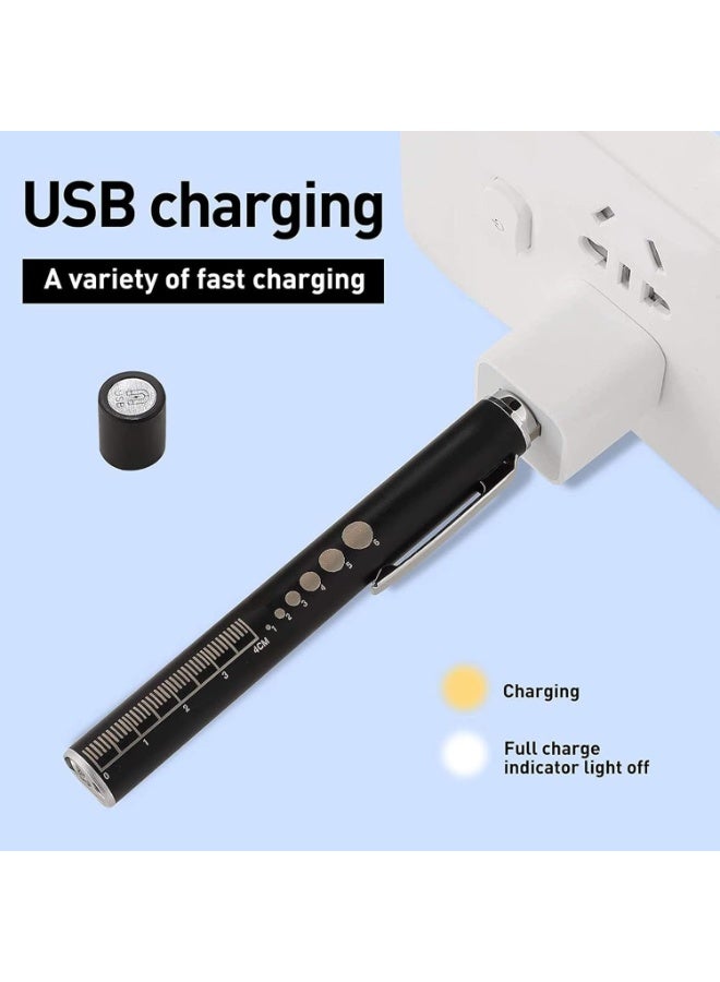 Rechargeable LED Pen Light with Pupil Measurement Function and Warm White Light Support; USB Rechargeable Medical Pen; Reusable LED Light Suitable for Students, Doctors, And Nurses; with Pocket Clip (Black, Silver, 2-Pack). - Image 2