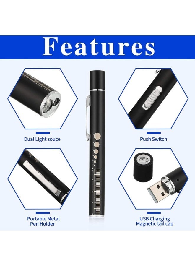 Rechargeable LED Pen Light with Pupil Measurement Function and Warm White Light Support; USB Rechargeable Medical Pen; Reusable LED Light Suitable for Students, Doctors, And Nurses; with Pocket Clip (Black, Silver, 2-Pack). - Image 4
