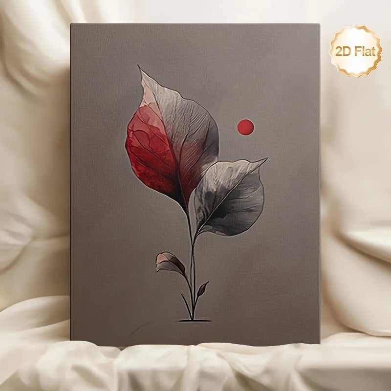 فن حائط كانفاس مؤطر بأوراق حمراء مجردة حديثة - خلفية رمادية، 60×90 سم - Image 5