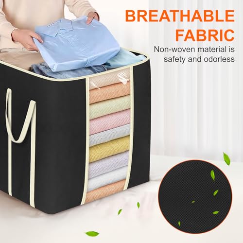 MISSLO King Comforters Storage Bag 120L for Blankets Clothes Sweaters Beddings Organizer with Reinfored Handles Non-Metal Fabric Storage Bin Organizer, Black - Image 3