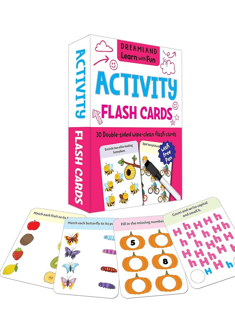 Dreamland Publications Flash Cards Activity - 30 Double Sided Wipe Clean Flash Cards for Kids (With Free Pen) 