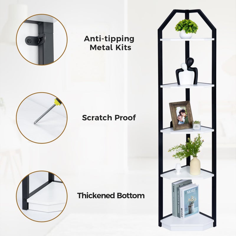 Fun Memories 5 Tier Corner Shelf, 70â€ Corner Shelf Stand, Corner Bookshelf Plant Stand, Storage Shelf for Bathroom, Living Room, Kitchen,Home Office, White - Image 4