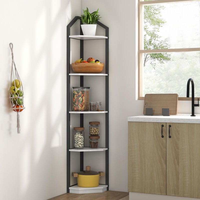 Fun Memories 5 Tier Corner Shelf, 70â€ Corner Shelf Stand, Corner Bookshelf Plant Stand, Storage Shelf for Bathroom, Living Room, Kitchen,Home Office, White - Image 5