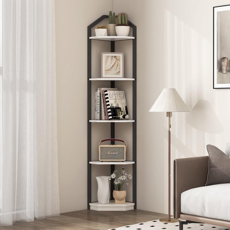 Fun Memories 5 Tier Corner Shelf, 70â€ Corner Shelf Stand, Corner Bookshelf Plant Stand, Storage Shelf for Bathroom, Living Room, Kitchen,Home Office, White - Image 2