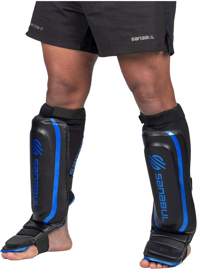 Essential Sleeve Kickboxing Shin Guards | MMA Shin Guards | Muay Thai Shin Guards | Hybrid Neoprene Design, X-small
