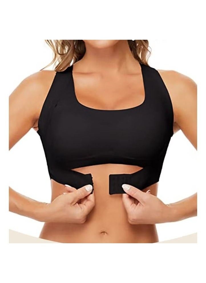 2 Pack Women's Front Closure Bras, Wireless Seamless Push-up Bras, Lingerie Shaper Support Tops with Back X Strap, Female Posture Correction Bra, Full-Coverage Cups Sleep Bras,  Lifting Bras Everyday Bras for Working, Jogging, Hiking, Dancing, Black - Image 2