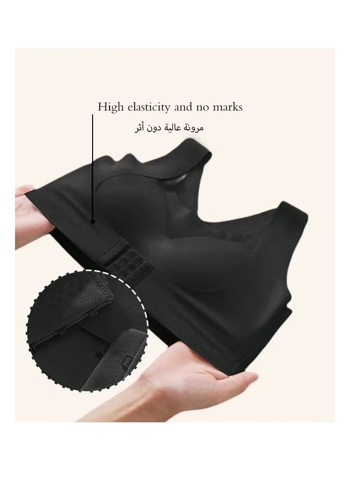 2 Pack Women's Front Closure Bras, Wireless Seamless Push-up Bras, Lingerie Shaper Support Tops with Back X Strap, Female Posture Correction Bra, Full-Coverage Cups Sleep Bras,  Lifting Bras Everyday Bras for Working, Jogging, Hiking, Dancing, Black - Image 4
