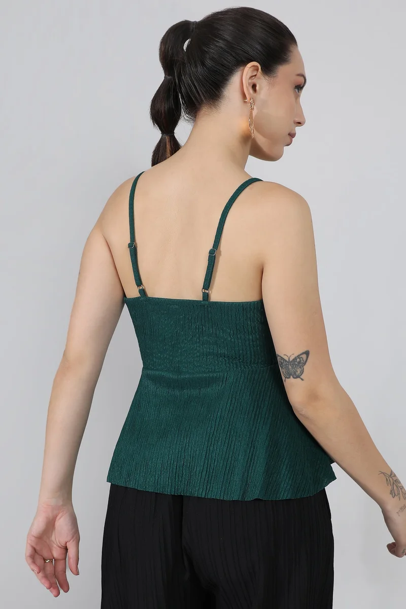 Pinacolada  Women's Emerald Green Ripple Peplum Top for Women | Best Price UAE