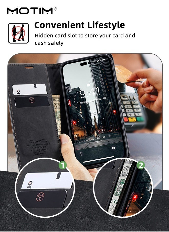 Motim iPhone 14 Plus Wallet Case with Card Holder & Kickstand, Premium Leather Phone Case for iPhone 14 Plus, Adjustable Stand, Full Shockproof Protection Magnetic Flip Cover with Wallet Card Holder  - Image 3