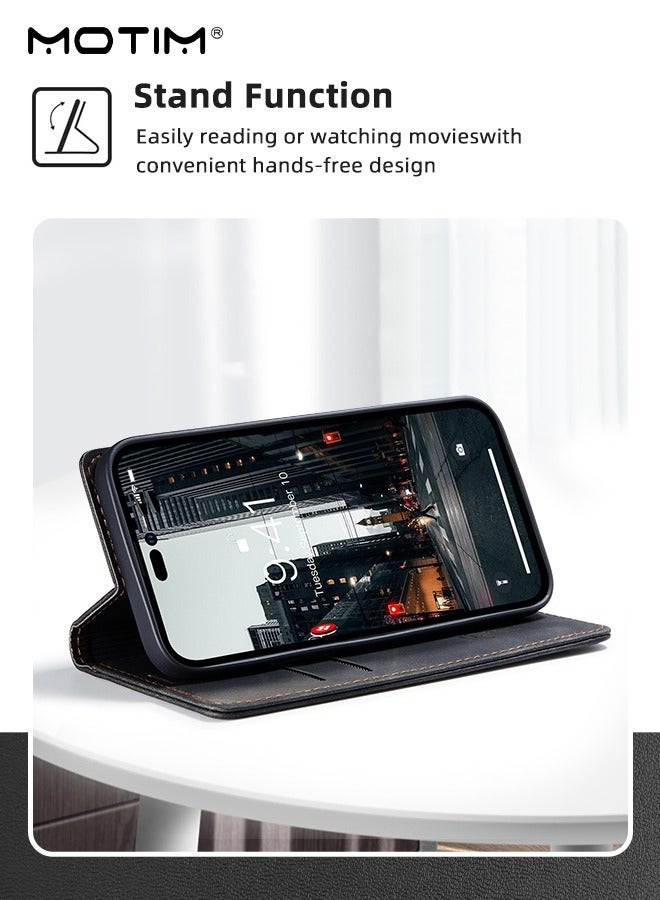 Motim iPhone 14 Plus Wallet Case with Card Holder & Kickstand, Premium Leather Phone Case, Full Shockproof Protection Magnetic Flip Back Cover with Wallet Card Holder for Apple 14 Plus - Image 3