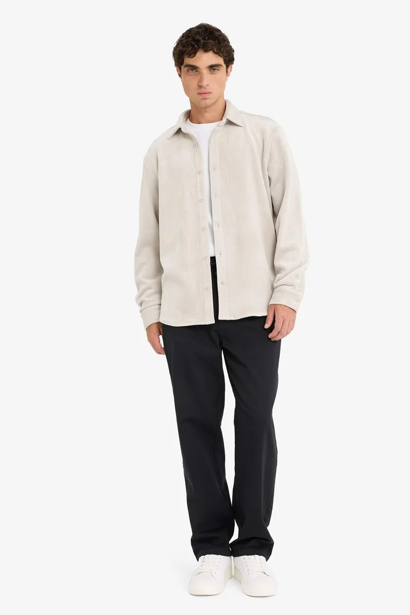 ديفاكتو Regular Fit Polo Neck Velvet Long Sleeve Shirt