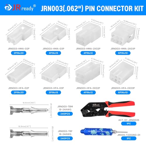 JRready ST6552 Molex 062 Pin Connector Kit 2pin 3pin 4pin 6pin Power Connectors 368mm Pitch 1824AWG Pins Sockets 157mm Dia Wire Connectors Housing with Crimper Upgraded Handle Pin Removal Tool - Image 3