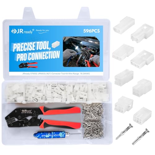 JRready ST6552 Molex 062 Pin Connector Kit 2pin 3pin 4pin 6pin Power Connectors 368mm Pitch 1824AWG Pins Sockets 157mm Dia Wire Connectors Housing with Crimper Upgraded Handle Pin Removal Tool - Image 1