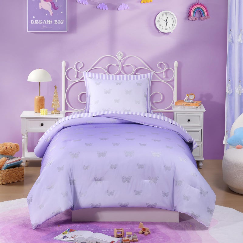Wink Deer Twin Comforter Set with Sheets for Girls-5 Pieces Twin Bedding Sets with Purple Comforter, Sheets, Pillowcase & Sham for Kids (Purple Butterfly, 66" X 86") - Image 3