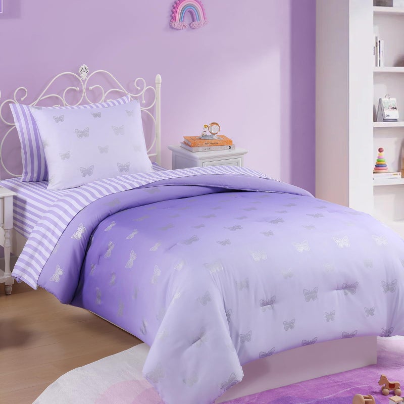 Wink Deer Twin Comforter Set with Sheets for Girls-5 Pieces Twin Bedding Sets with Purple Comforter, Sheets, Pillowcase & Sham for Kids (Purple Butterfly, 66" X 86") - Image 4