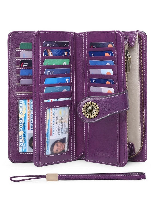 سينديفن محافظ نسائية من الجلد الطبيعي مع حامل بطاقات ائتمان مزود بتقنية حجب RFID بسعة كبيرة - Image 2