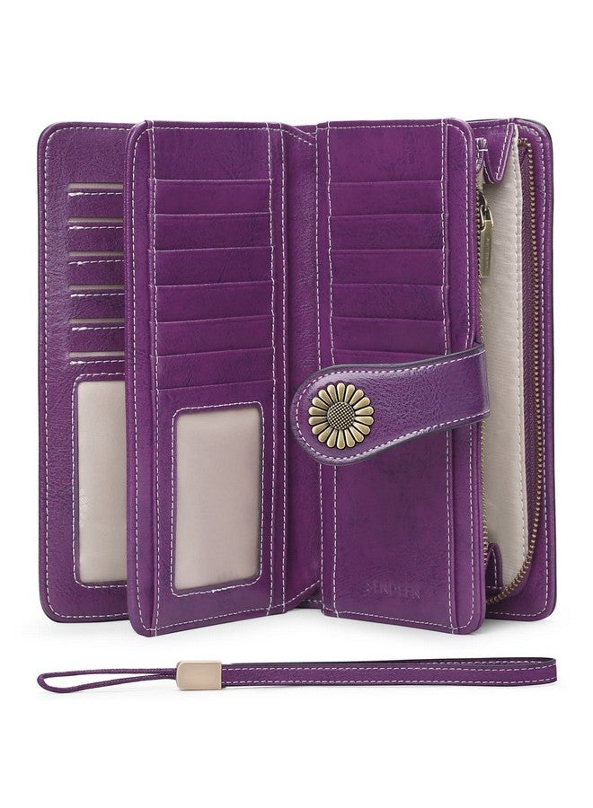 سينديفن محافظ نسائية من الجلد الطبيعي مع حامل بطاقات ائتمان مزود بتقنية حجب RFID بسعة كبيرة - Image 1