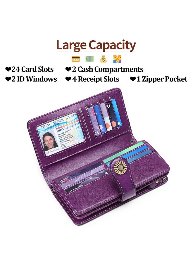 سينديفن محافظ نسائية من الجلد الطبيعي مع حامل بطاقات ائتمان مزود بتقنية حجب RFID بسعة كبيرة - Image 4