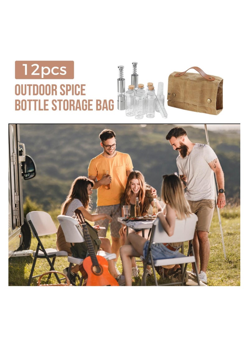 SYOSI Portable Spice Bag, 12 Pieces Camp Kitchen Organizer, Portable Seasoning Bottle Storage Bag, Canvas Travel Seasoning Container, Camping Seasoning Kit with Storage Bag for Travel - Image 2