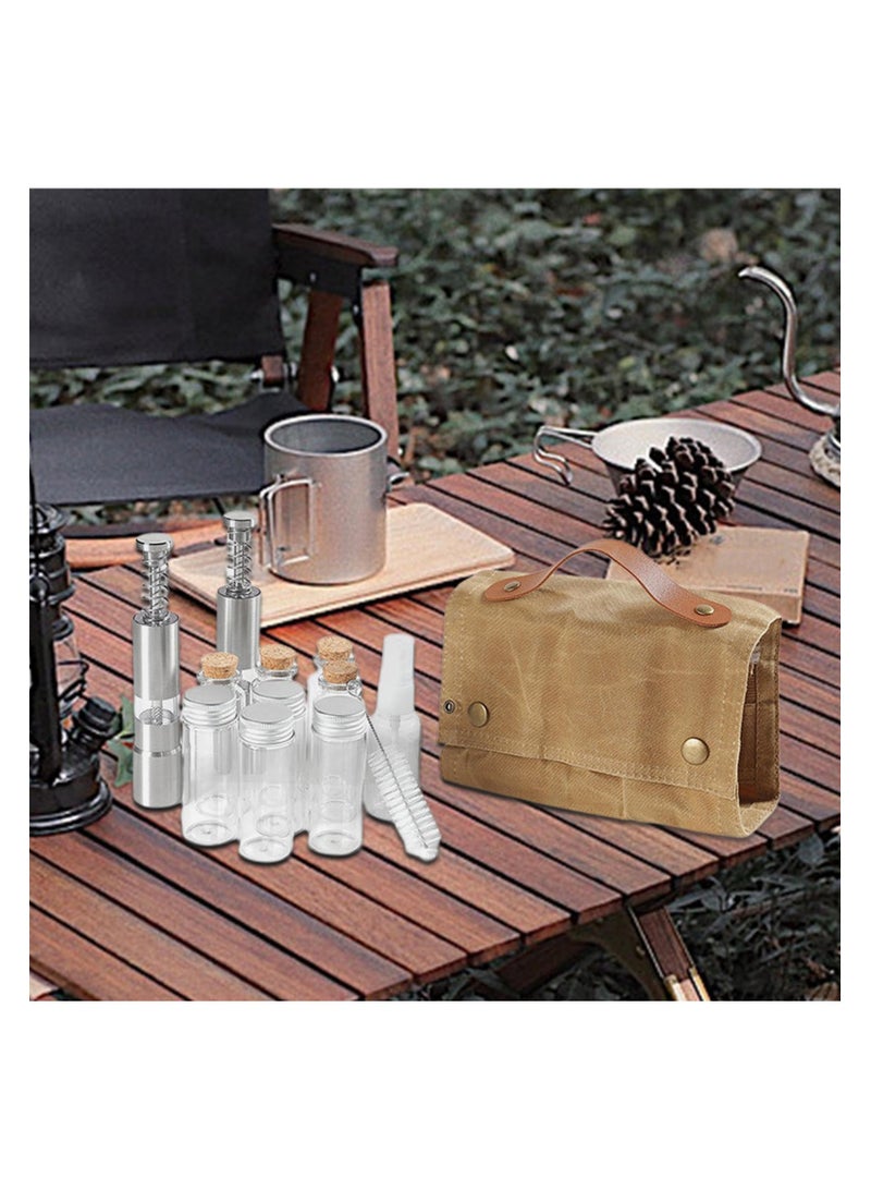 SYOSI Portable Spice Bag, 12 Pieces Camp Kitchen Organizer, Portable Seasoning Bottle Storage Bag, Canvas Travel Seasoning Container, Camping Seasoning Kit with Storage Bag for Travel - Image 3