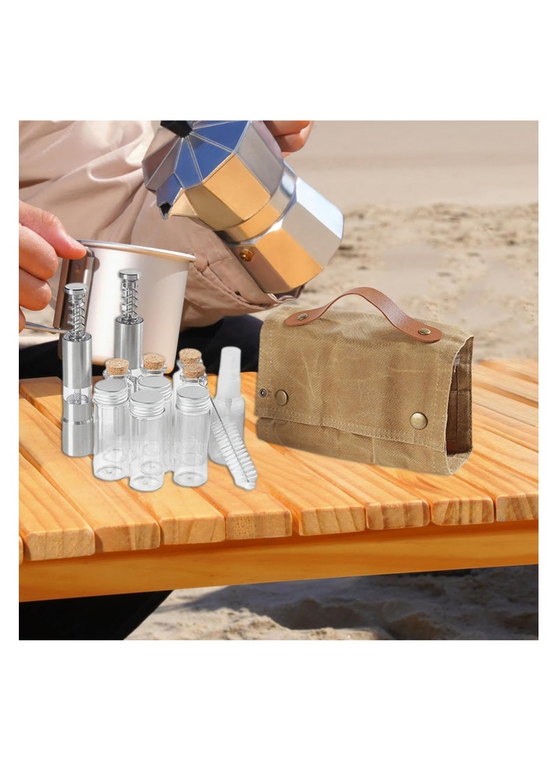 SYOSI Portable Spice Bag, 12 Pieces Camp Kitchen Organizer, Portable Seasoning Bottle Storage Bag, Canvas Travel Seasoning Container, Camping Seasoning Kit with Storage Bag for Travel - Image 4